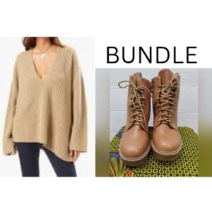 Boots And Women's V-Neck Tan Over Sweater Bundle. 9.5 M/L